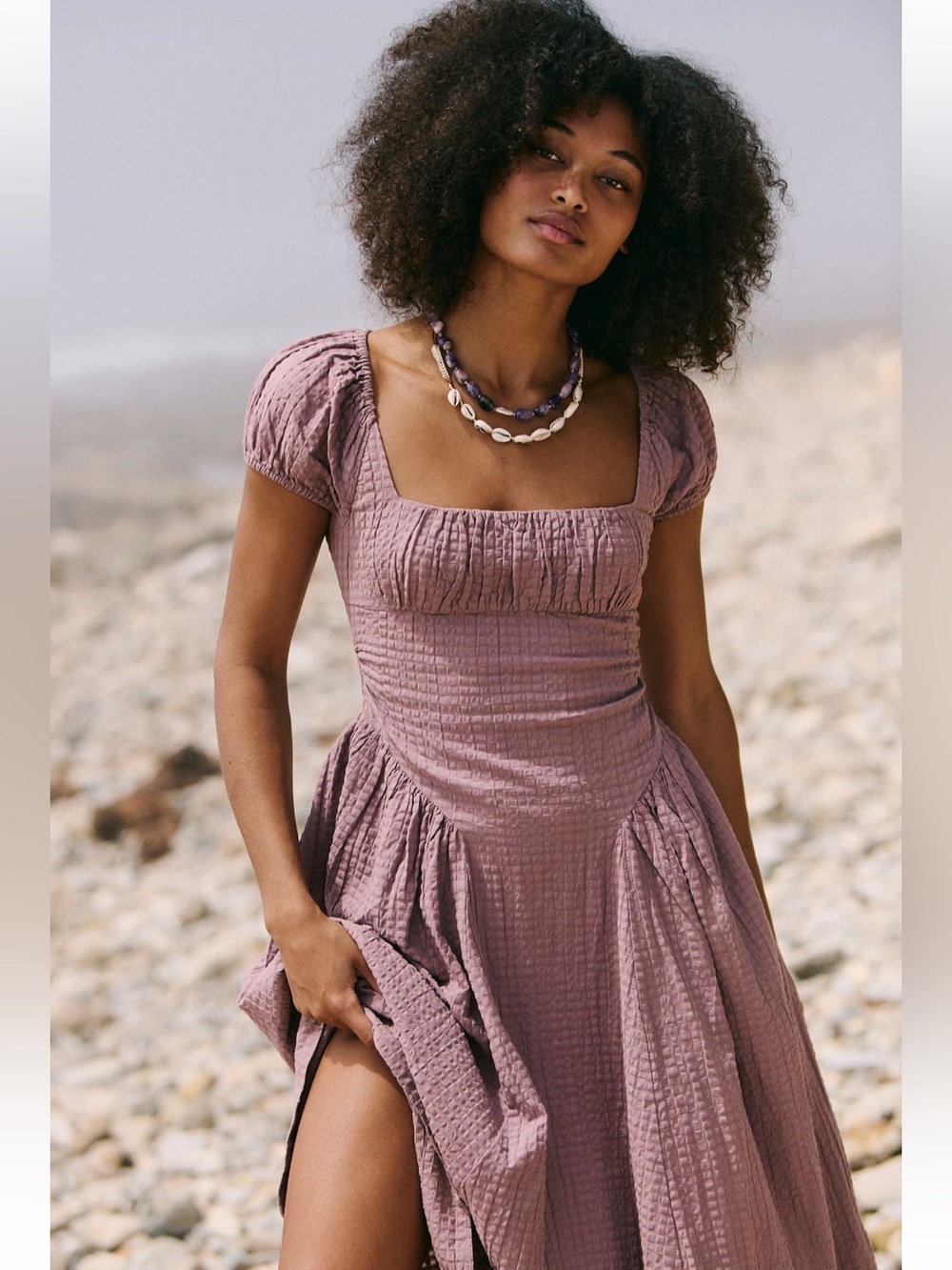 Free People Ciara Pucker Check Midi Dress Seersucker Drop Waist Boho Cottagecore